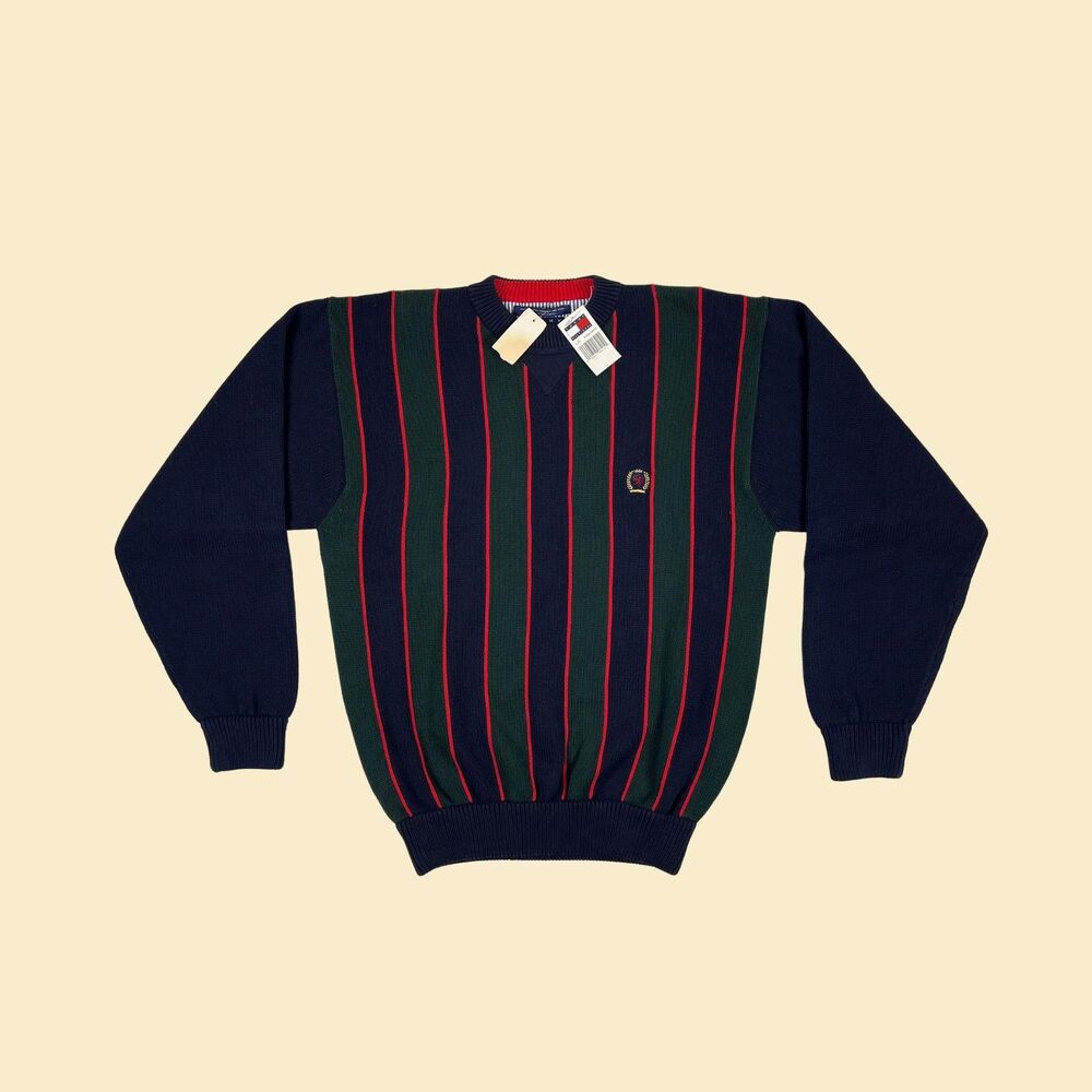 90s/Y2K Tommy Hilfiger L sweater, vtg blue/green crew, new old stock (w/ tags)